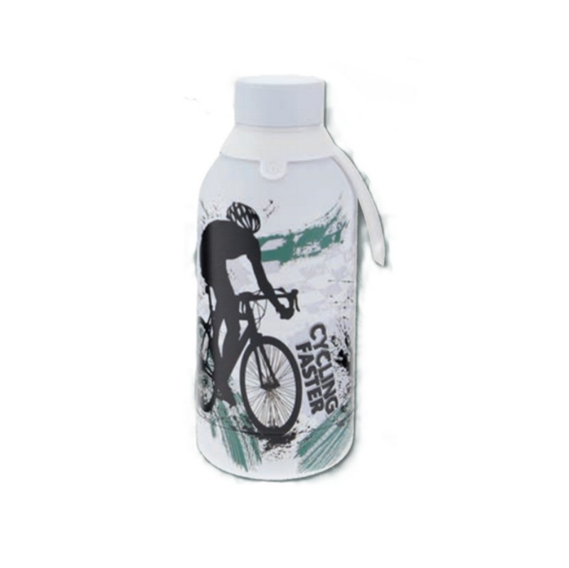 Borraccia termica bianca decorata a tema ciclismo in acciaio inox doppia parete da 500 ml